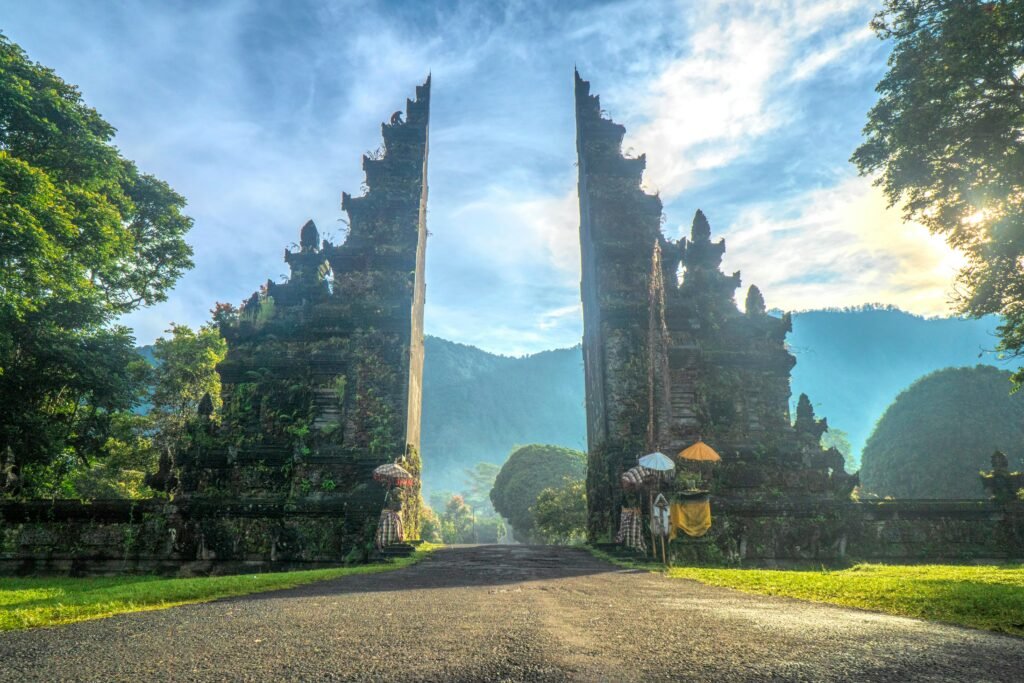 pexels-photo-2166553-2166553 Stunning view of the Handara Gate in Bali with mountains and lush greenery.